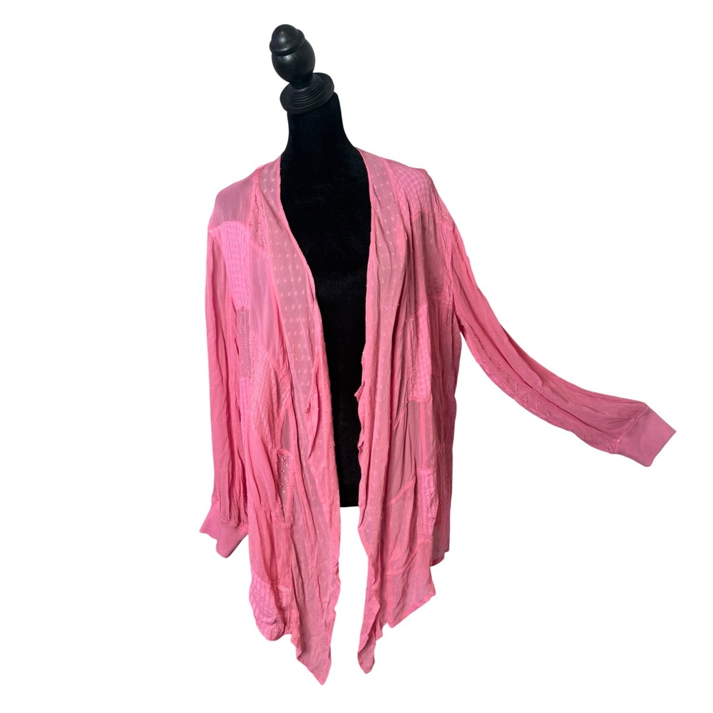 Young Threads Pink Patchwork Open Front Cardigan Size L Festival Embroidered NEW